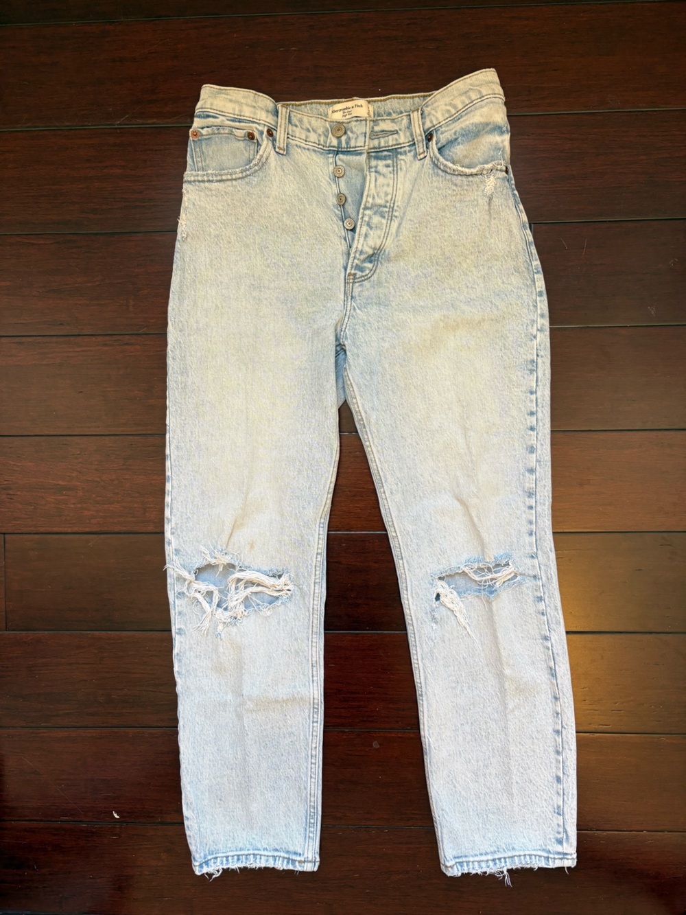 Abercrombie & Fitch Light Wash Straight Leg Jeans with Knee Distressing